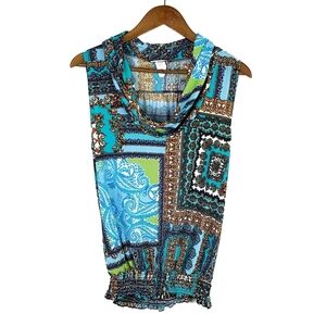 Jon Den Sleeveless Blue Swoop Neck Blouse Top